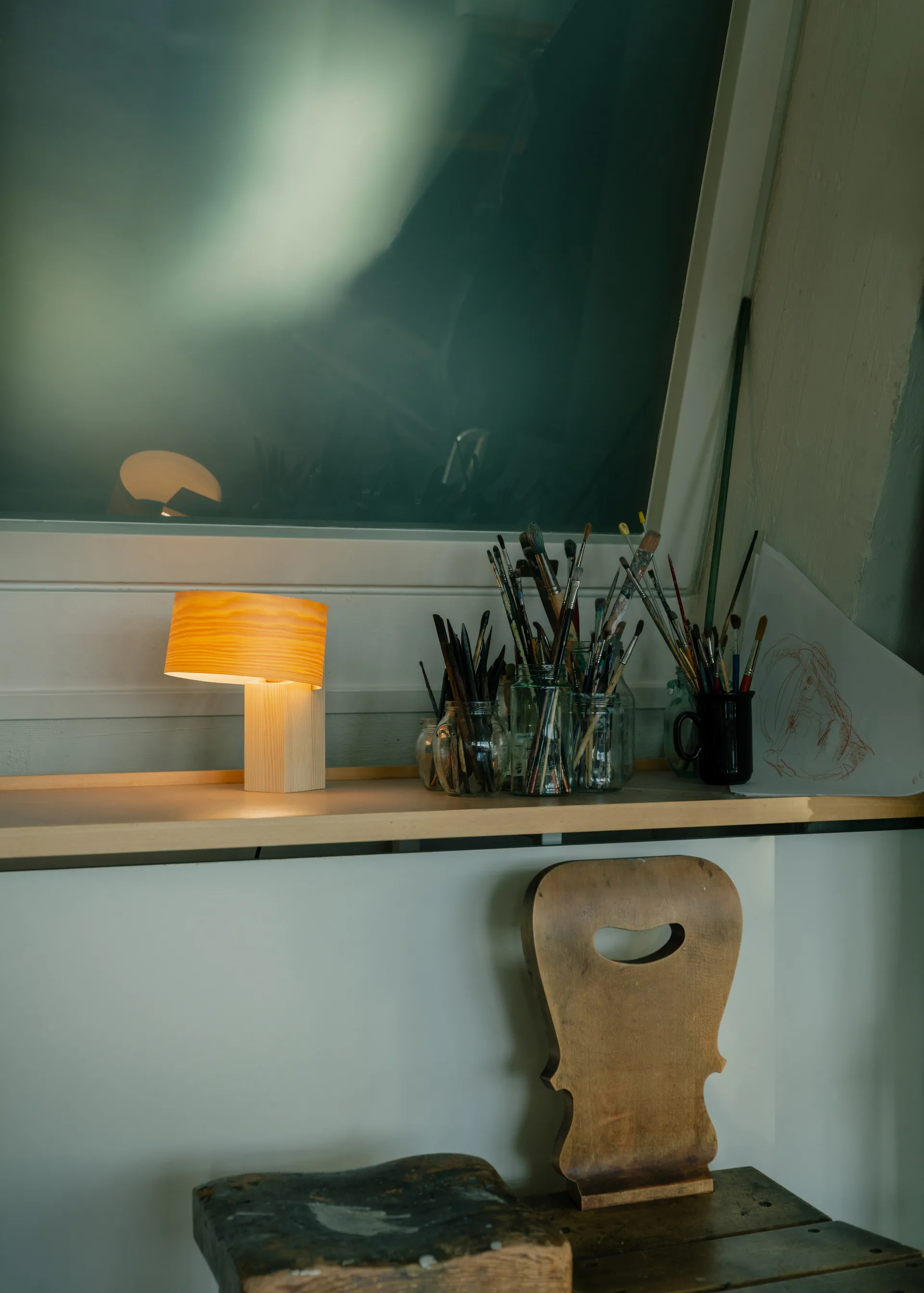 018 Hoop Table Lamp Tischleuchte, Matt geöltes Wachs-Kiefernholz, 23 cm Vaarnii