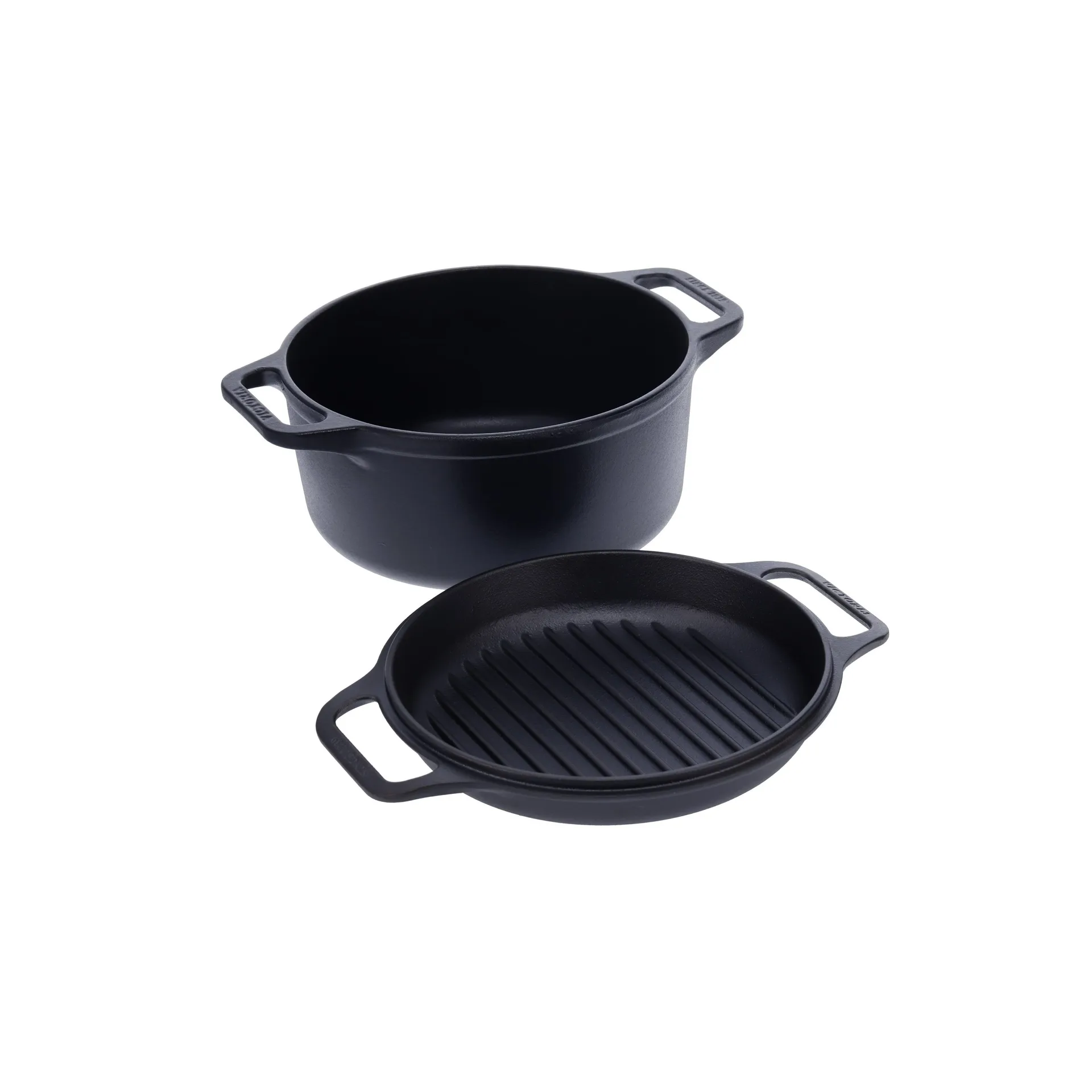 Combo Cooker Gusseisen-Topf-Pfannen-Set 2 Teile, Schwarz Victoria