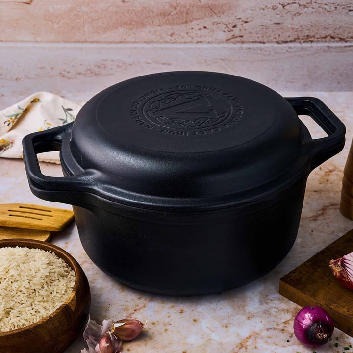 Combo Cooker Gusseisen-Topf-Pfannen-Set 2 Teile, Schwarz Victoria