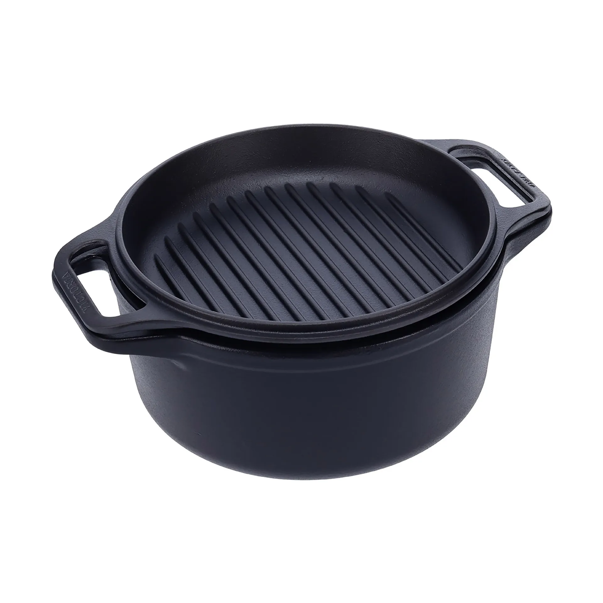 Kochtopf und Grillpfanne Gusseisen pre-seasoned, 2-teilig Victoria