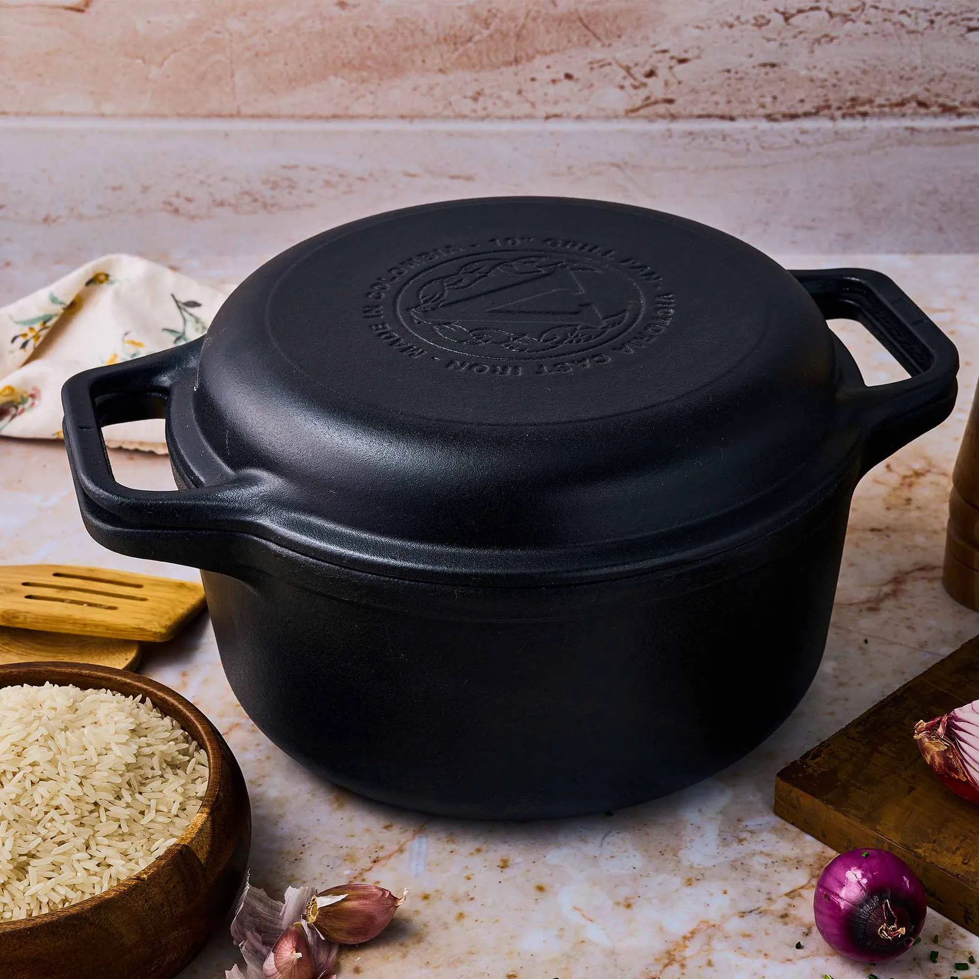 Kochtopf und Grillpfanne Gusseisen pre-seasoned, 2-teilig Victoria