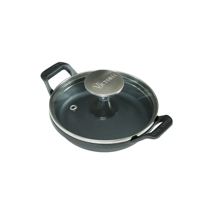 Mini runder Gusseisentopf mit Glasdeckel, pre-seasoned - Ø14 cm - Victoria