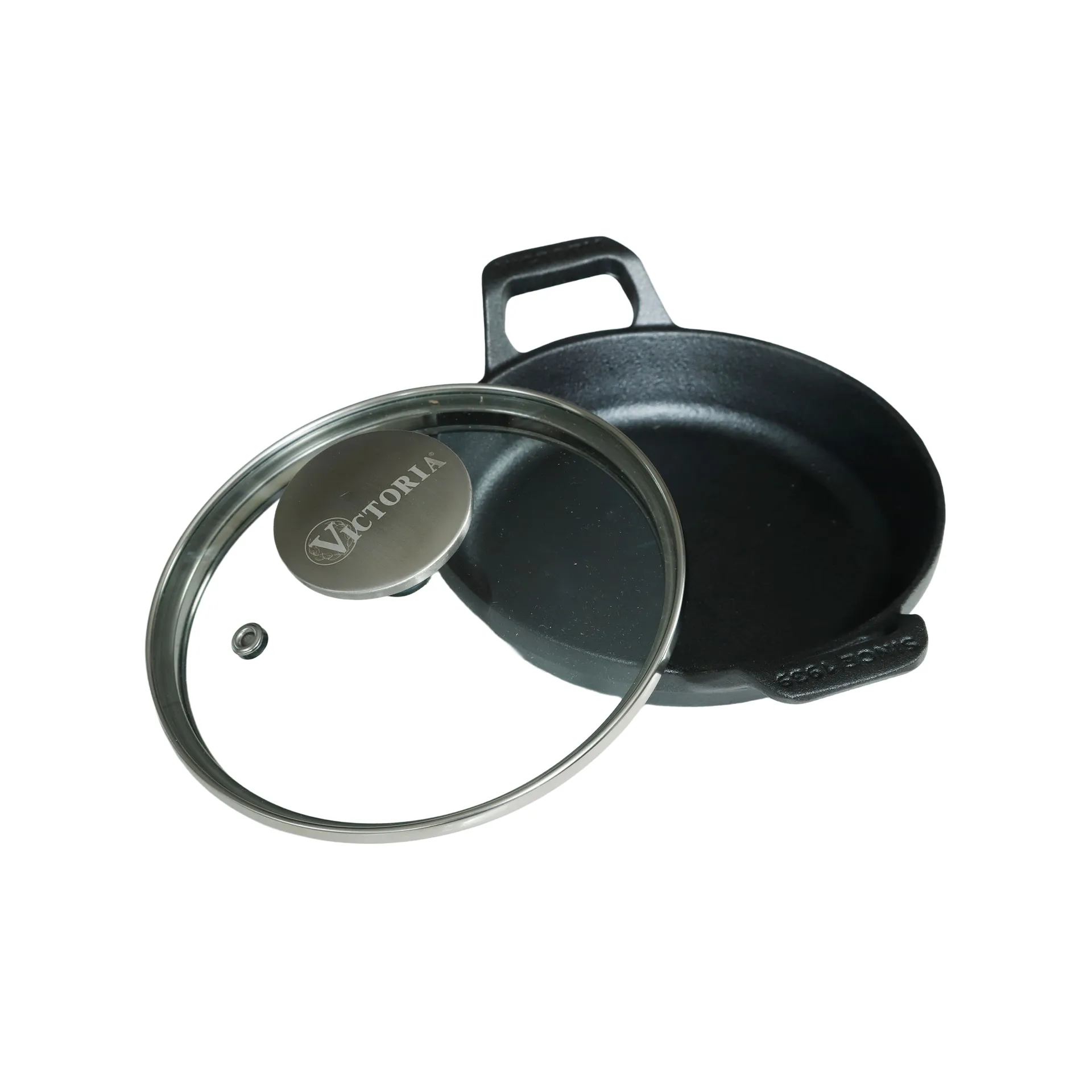 Mini runder Gusseisentopf mit Glasdeckel, vorgewürzt, Ø14 cm Victoria