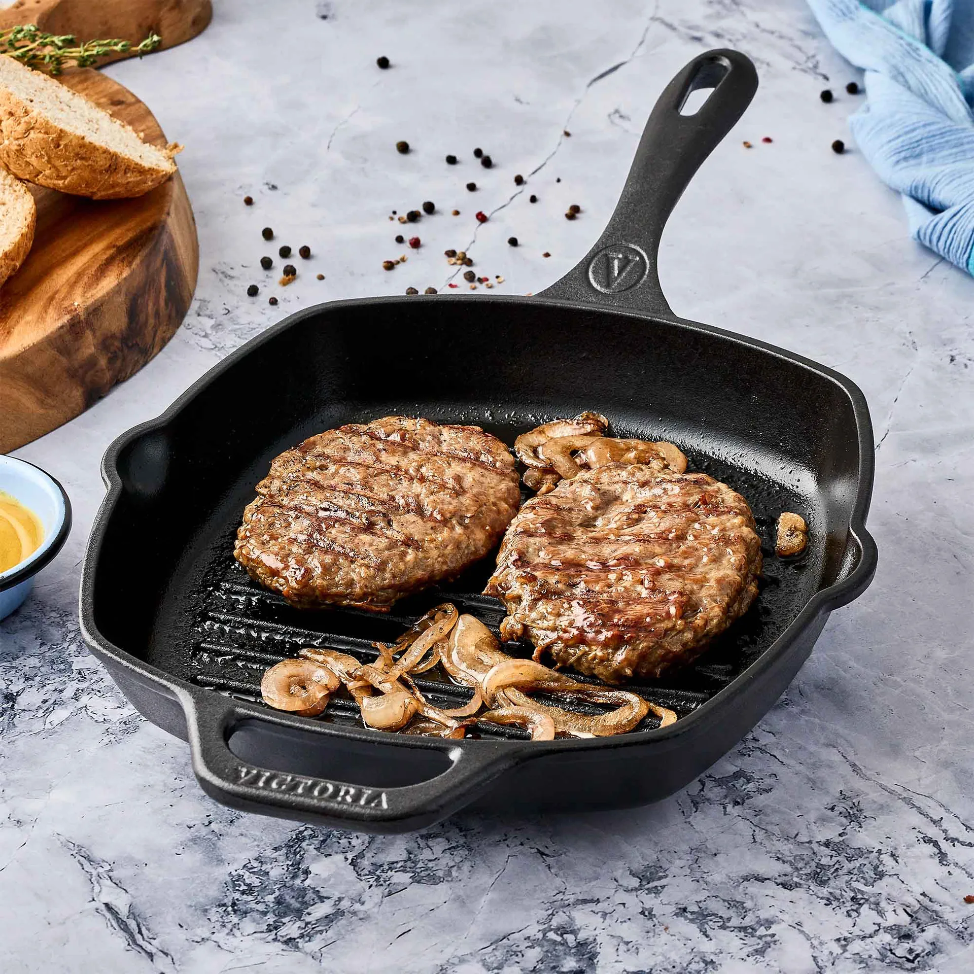 Victoria quadratische Grillpfanne Gusseisen enameled, 44,1x28,4 cm Victoria