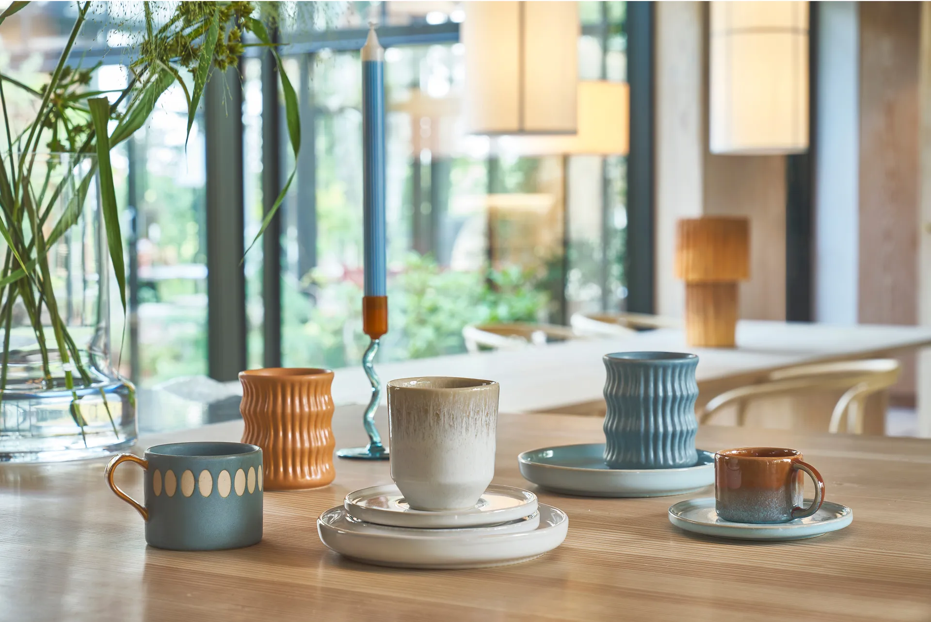 Styles Becher mit geriffeltem Muster 30 cl 2er-Pack, Blau Villa Collection