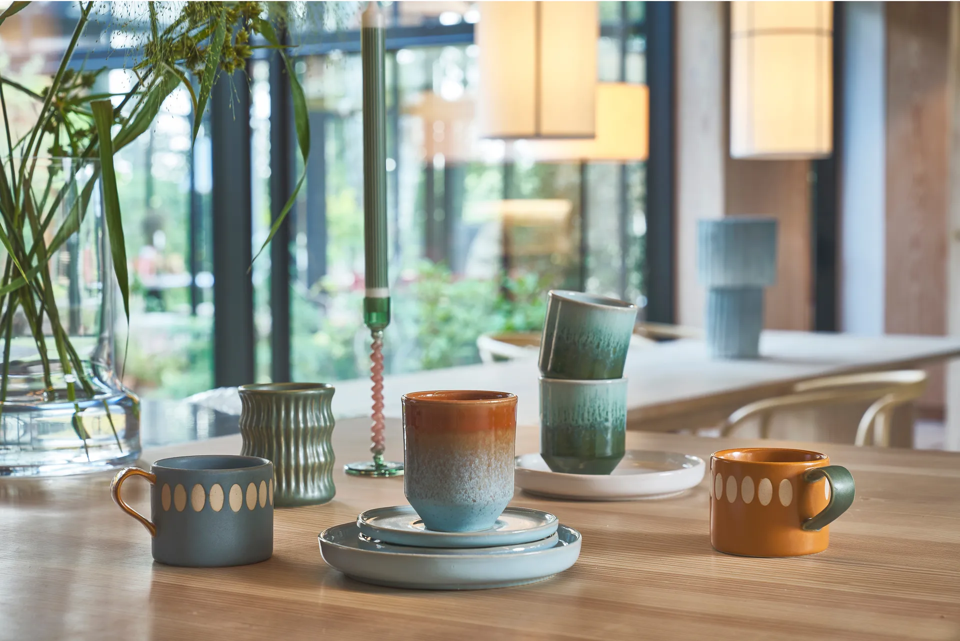 Styles Becher mit geriffeltem Muster 30 cl 2er-Pack, Grün Villa Collection