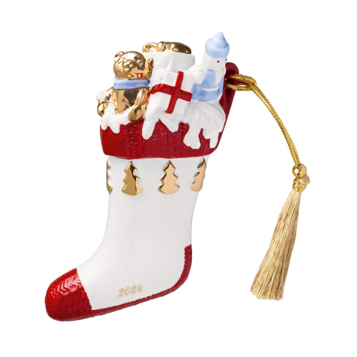 Villeroy & Boch Christmas Classics Weihnachtsanhänger Stiefel Weiß-rot