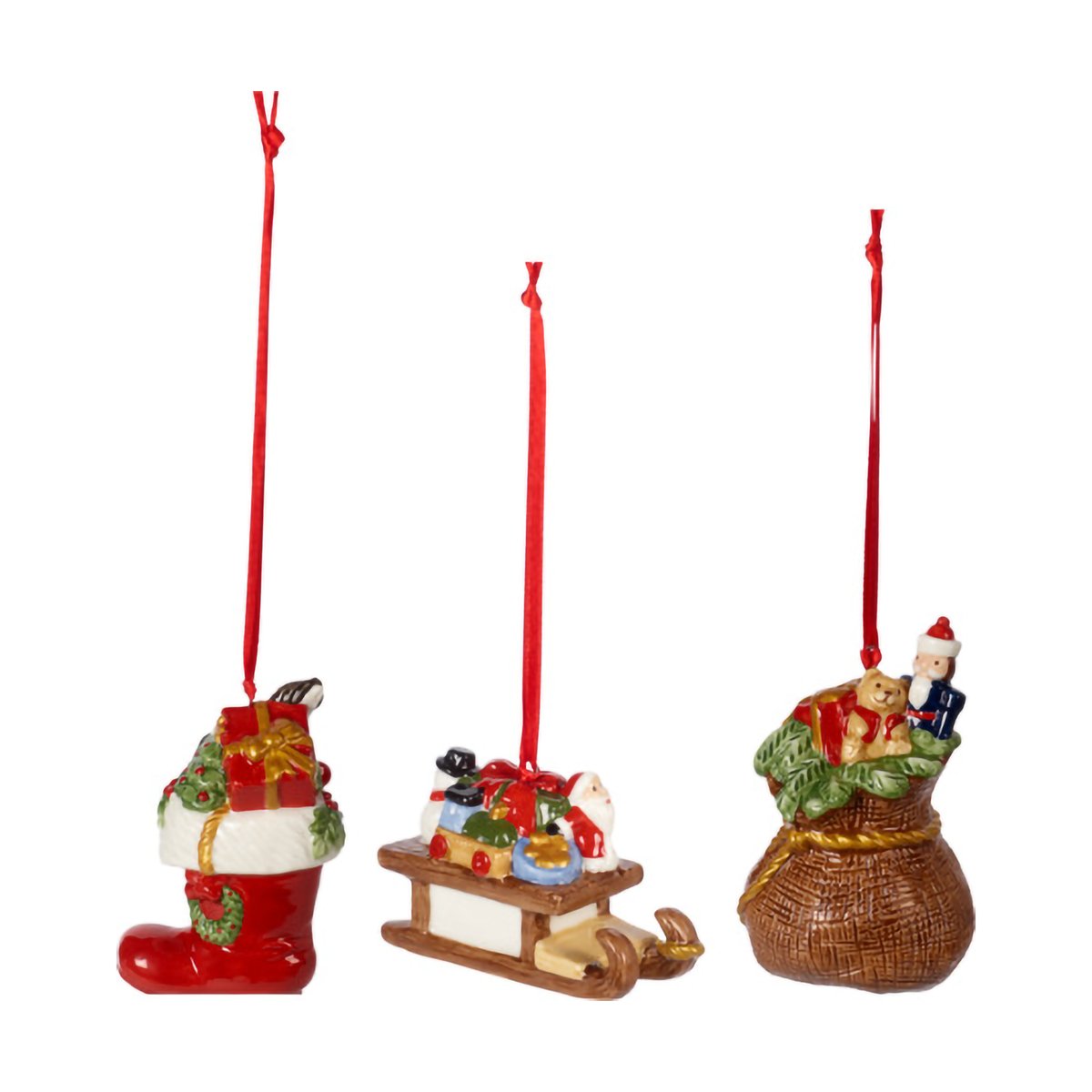 Villeroy & Boch Nostalgic Weihnachtsbaumanhänger Geschenke 3er-Pack Rotbraun