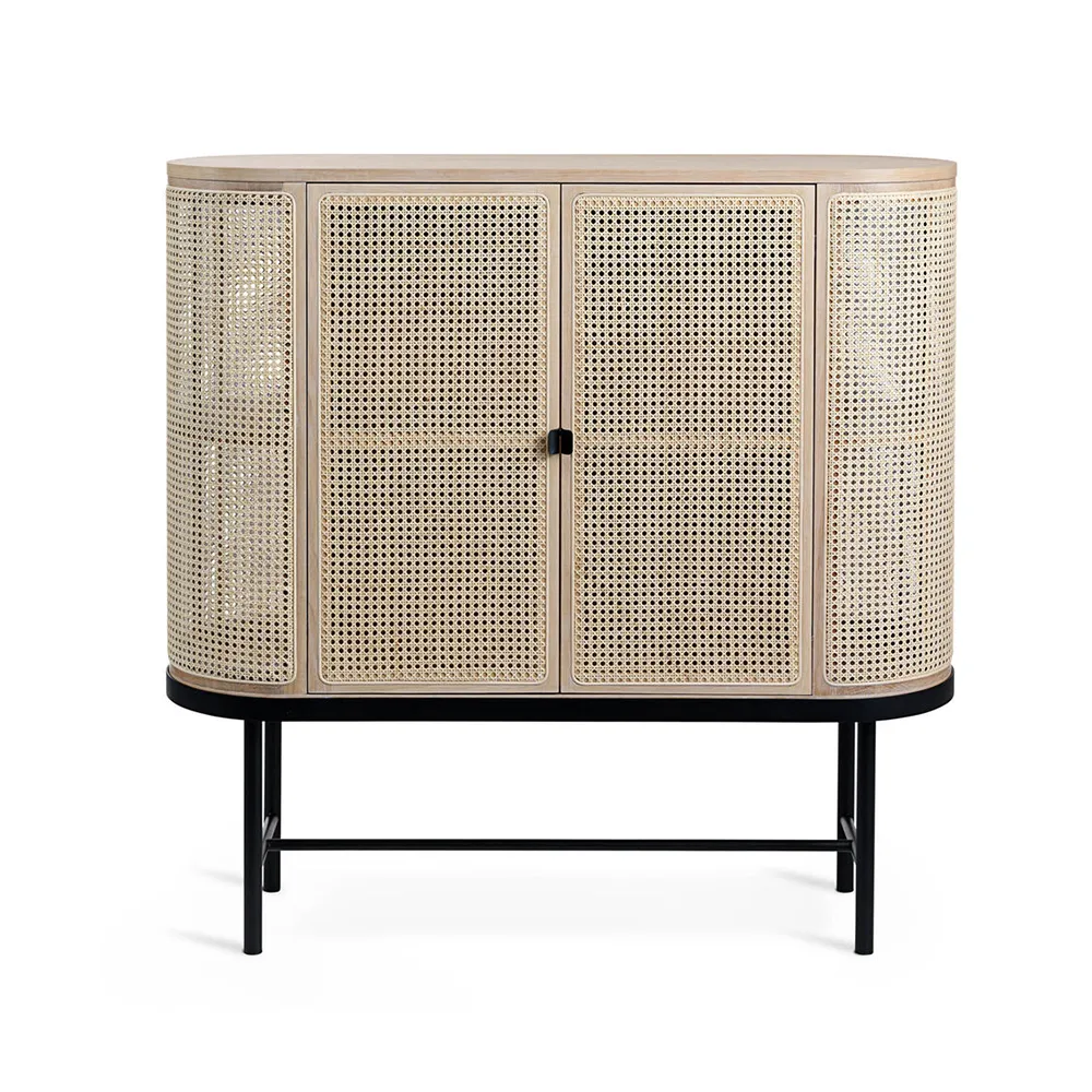 Be My Guest Sideboard, Rattan, Eiche weiß geölt, Stahlgestell schwarz Warm Nordic