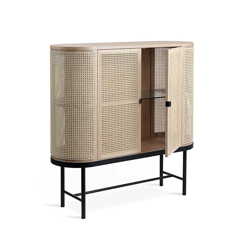 Be My Guest Sideboard, Rattan, Eiche weiß geölt, Stahlgestell schwarz Warm Nordic