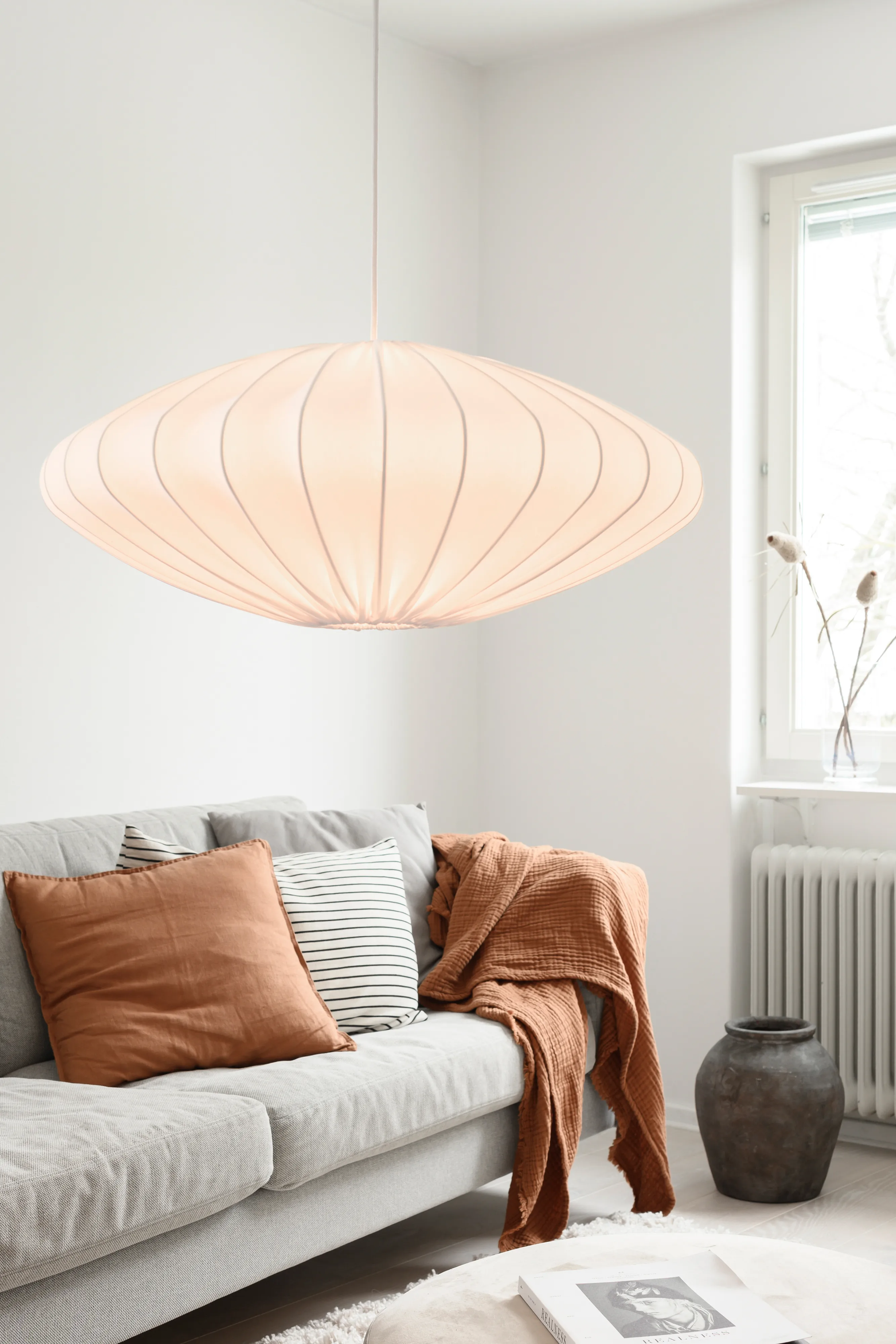 Runder Lampenschirm Aus Karton, Beige Kariert Mit Schleife – Ø 40 Cm, Landhaus- & Vintage-Stil