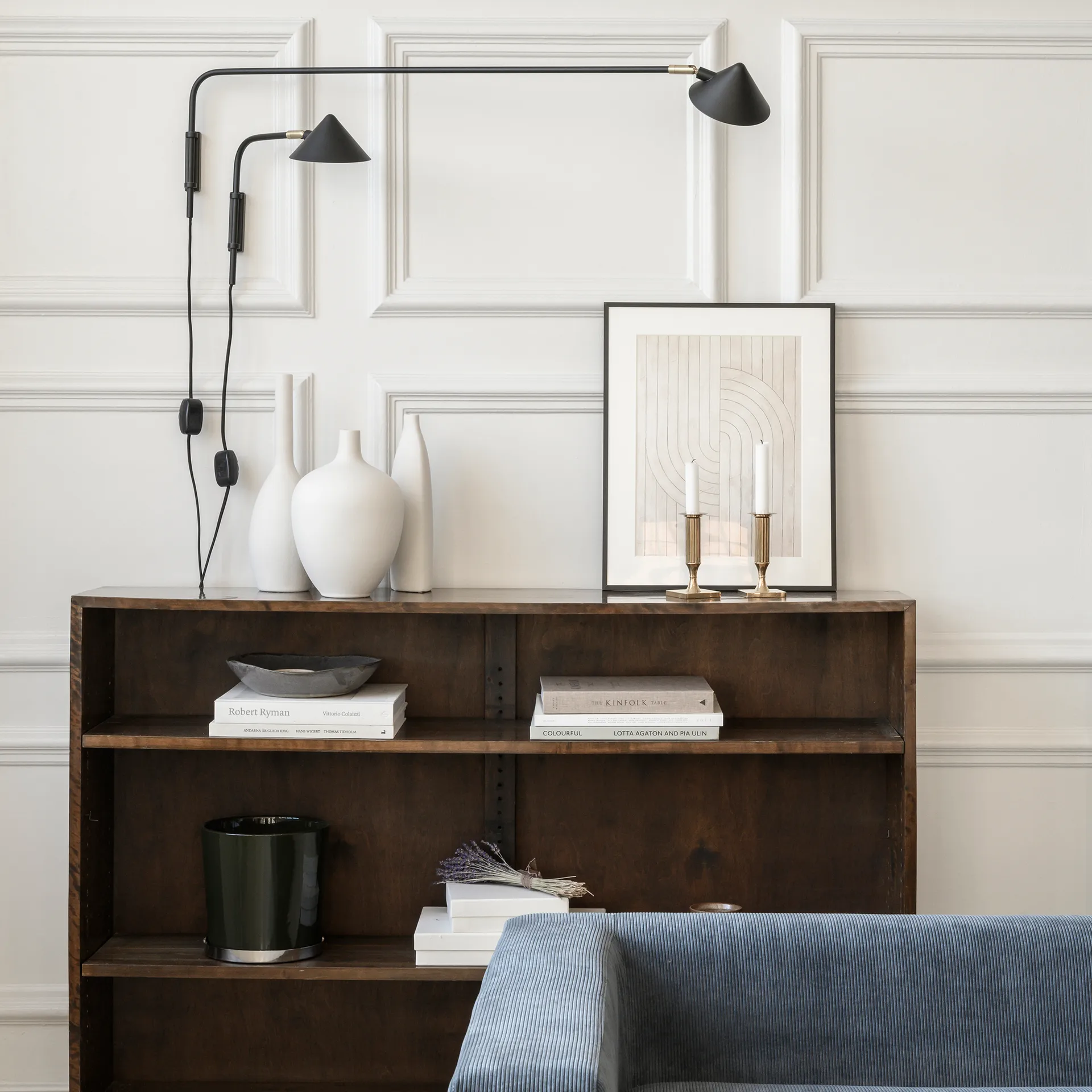 Kelly Wandleuchte kurzer Arm, Schwarz-gold Watt & Veke