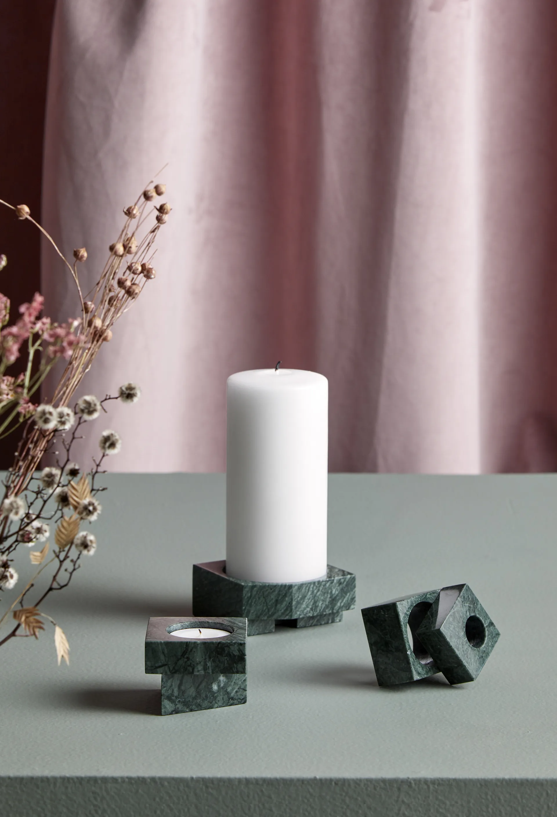 Jeu de dés 2 Kerzenhalter Marmor, Grün Woud