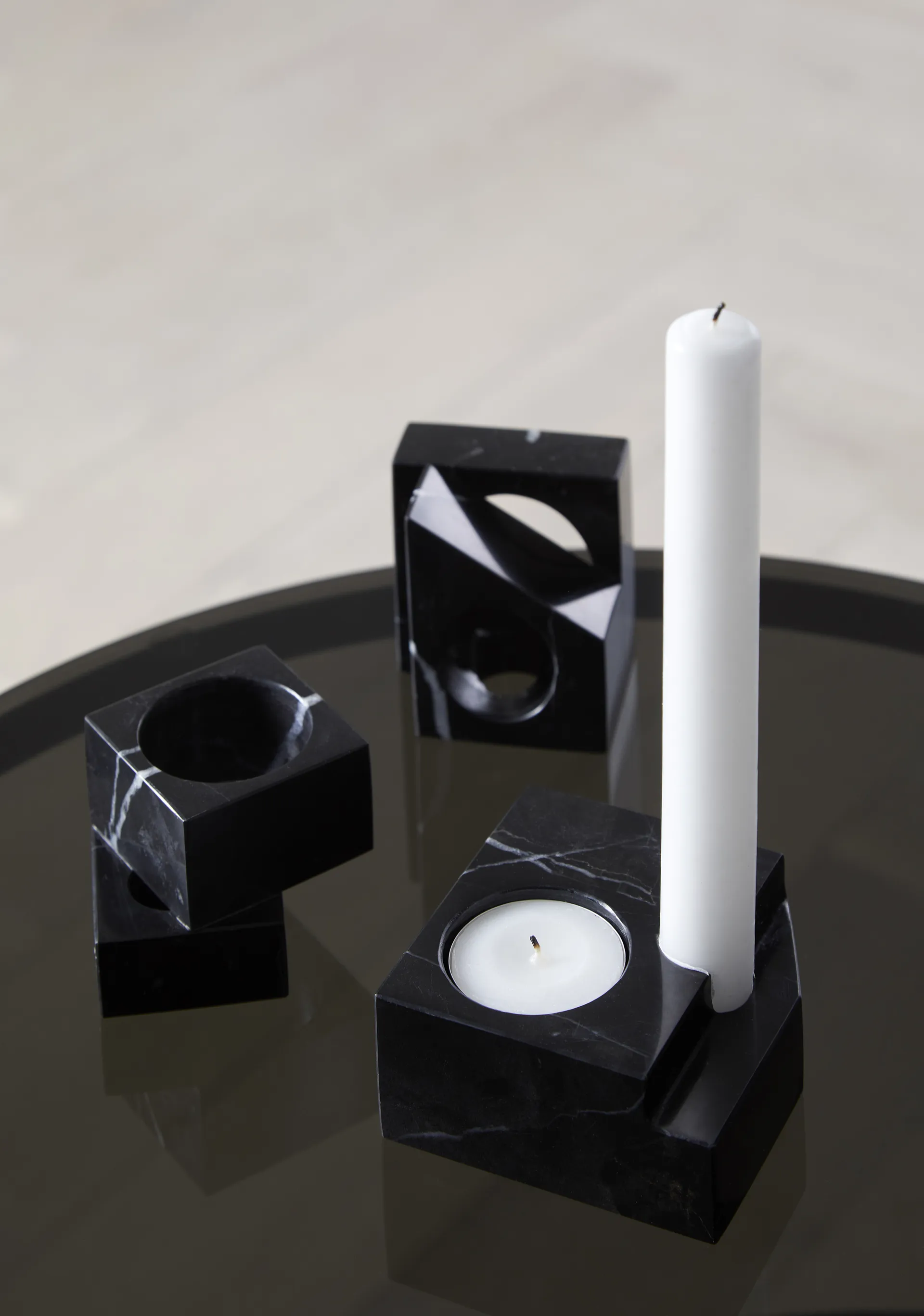 Jeu de dés 3 Kerzenhalter Marmor, Schwarz Woud