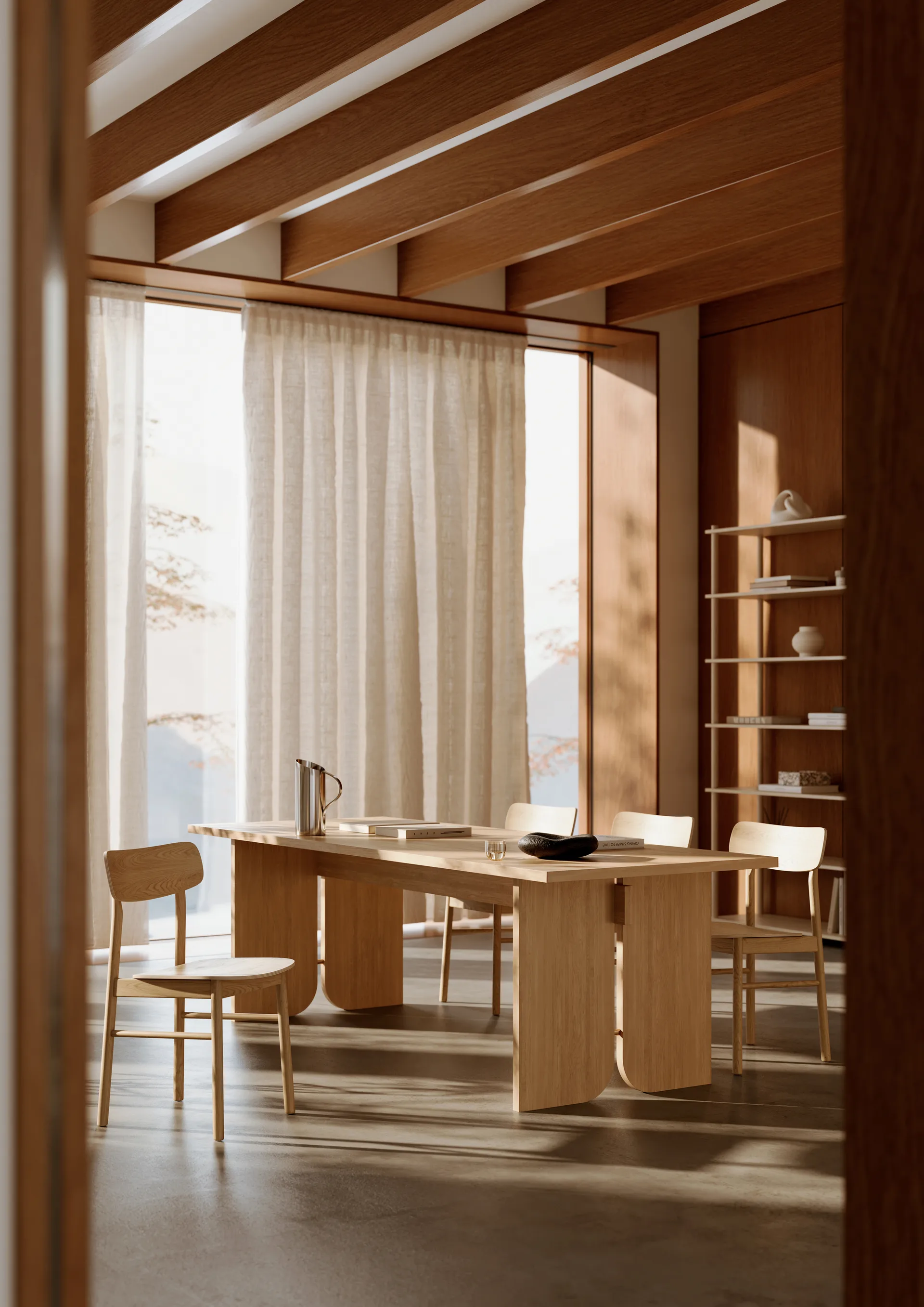 Kimono Esstisch 240x90 cm, Weiß pigmentiertes, lackiertes Eichenholz Woud