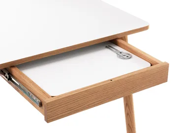 Dino+ Esstisch mit Ausziehplatte - Weiß, Eichengestell, 2st Zusatz Einlagen - Zweed