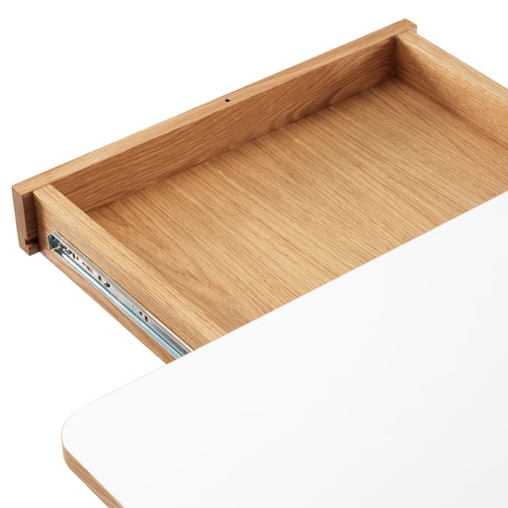 Dino+ Esstisch mit Ausziehplatte - Weiß, Eichengestell, 2st Zusatz Einlagen - Zweed