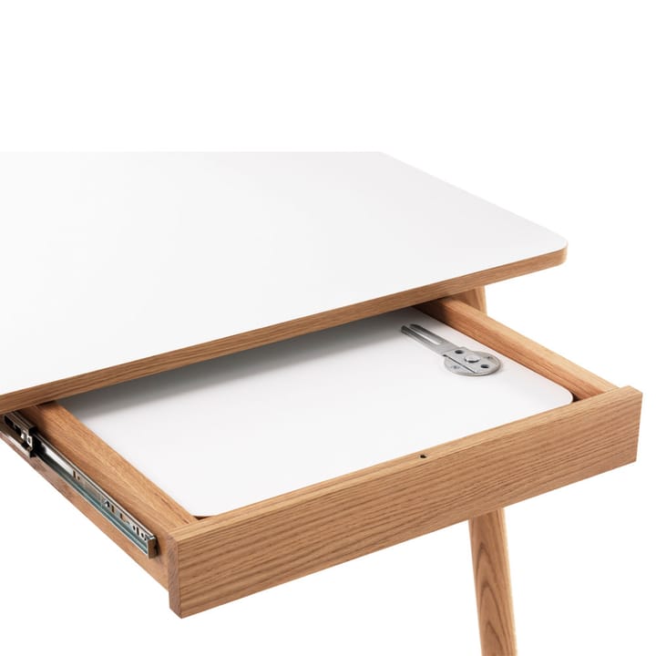 Dino+ Esstisch mit Ausziehplatte - Weiß, Eichengestell, 2st Zusatz Einlagen - Zweed
