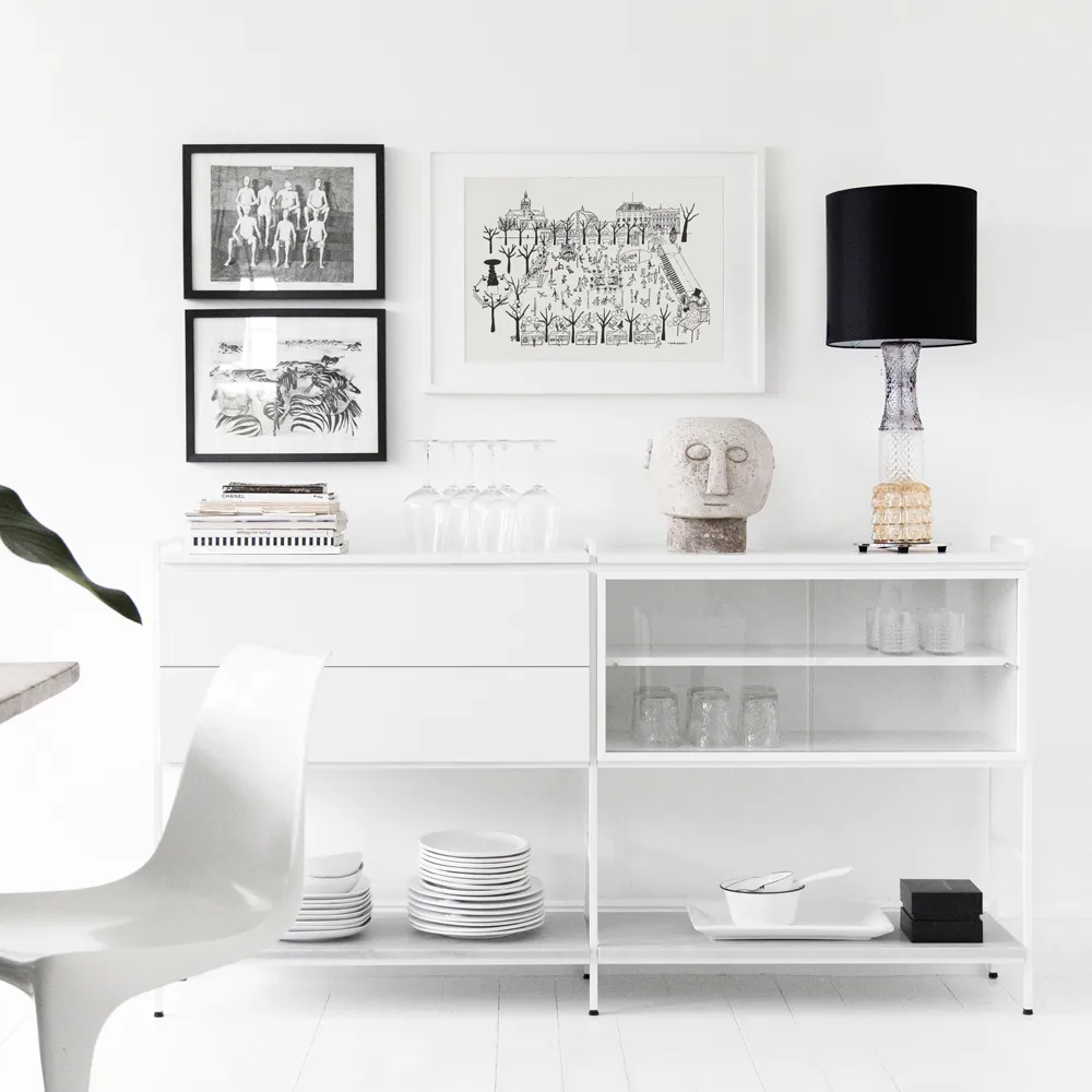 Molto Medium Sideboard, Weiß, 2 Teile mit Vitrine Zweed
