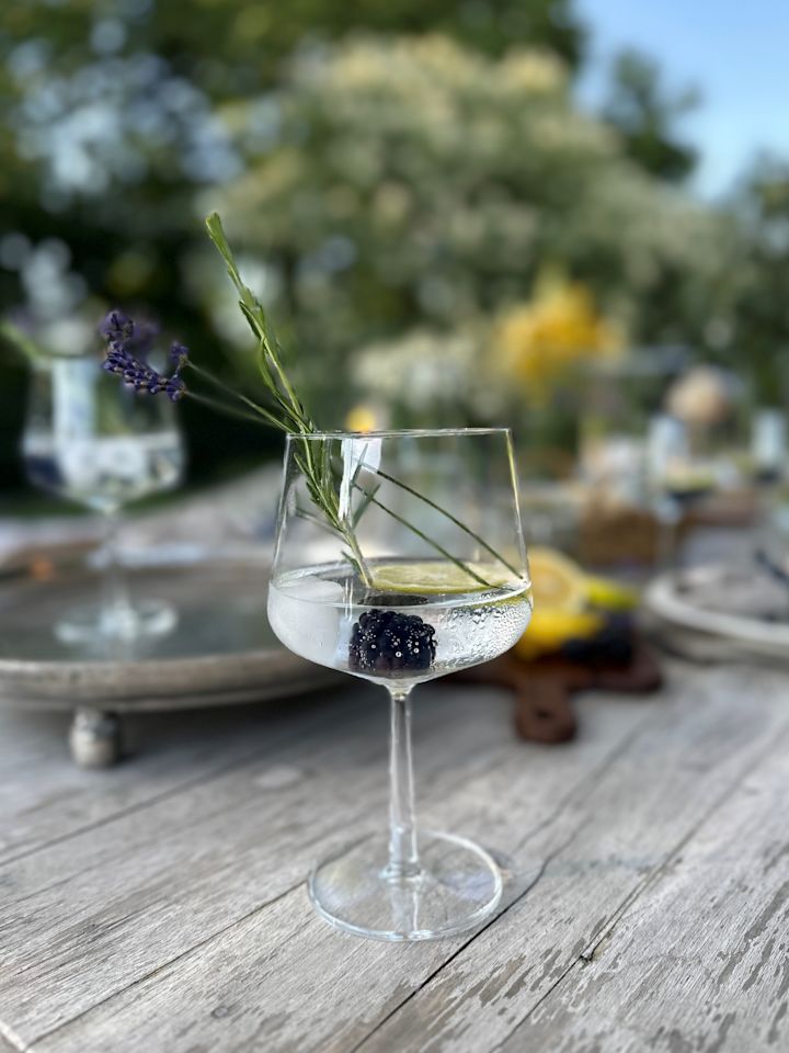 Verschiedene Arten von Cocktailgläsern: Welches Glas für welchen Cocktail? Hier sehen Sie das More Gin & Tonic Glas von Orrefors, welches perfekt für einen spritzigen Gin-Tonic mit Limetten geeignet ist.