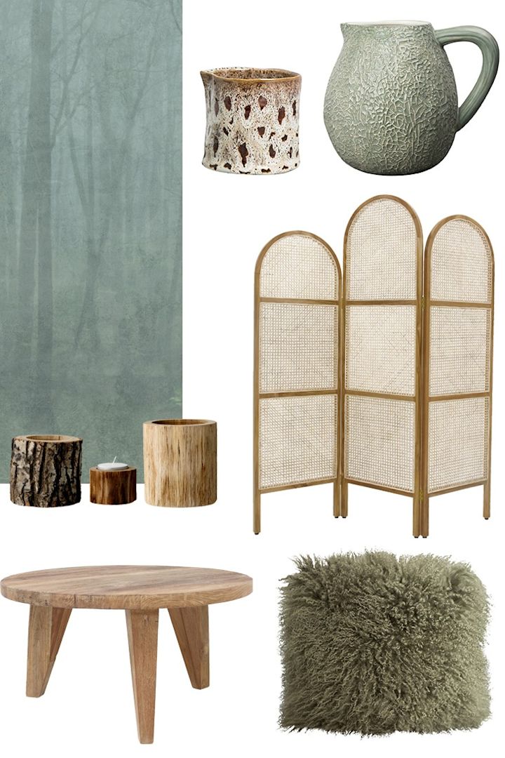 Einrichtungsgegenstände, die von den Rohstoffen des Waldes inspiriert sind, mit Materialien aus Holz, Steingut und Bambus, sind das diesjährige Thema der Einrichtung.