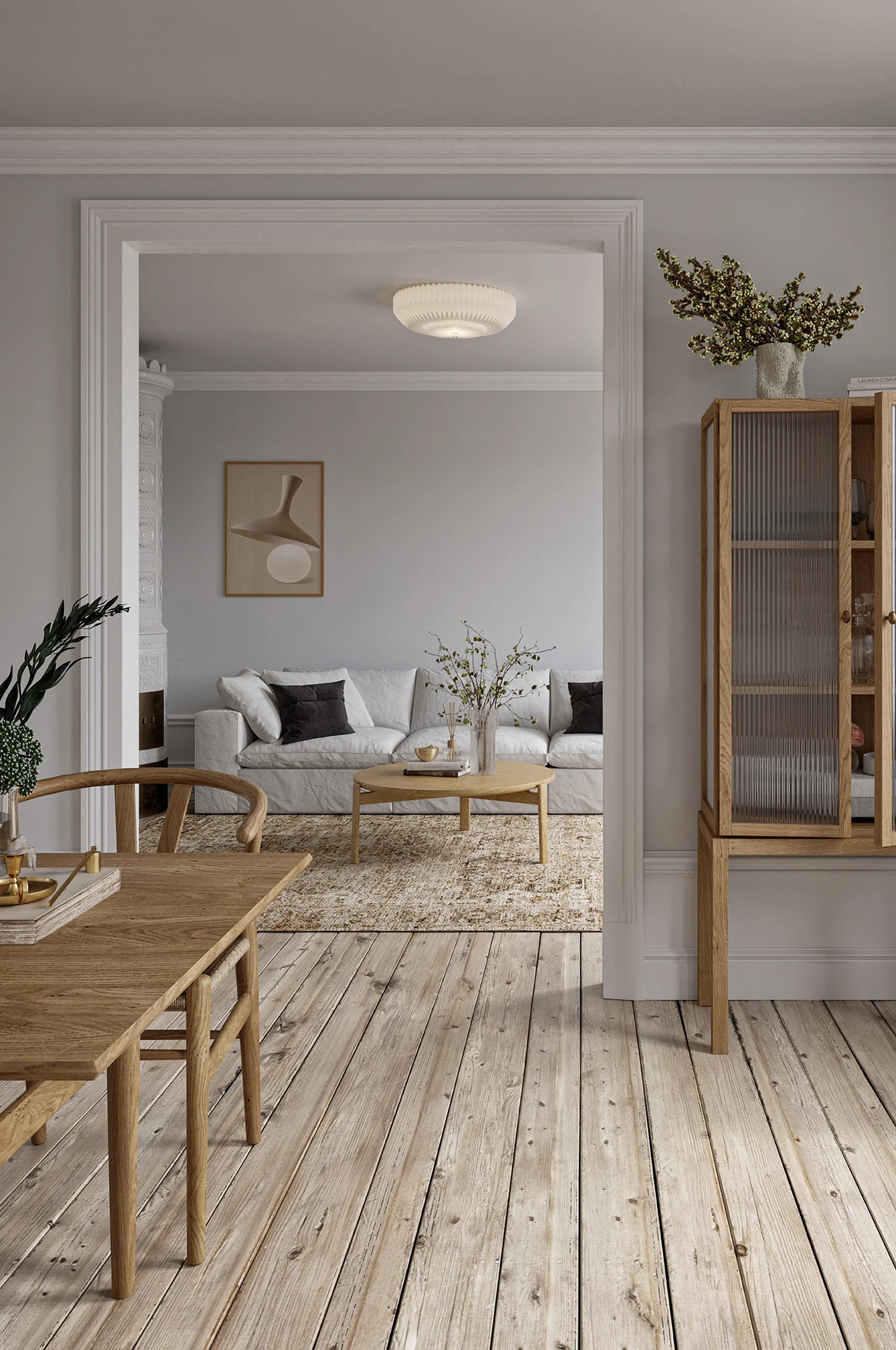 Deckenleuchte Wohnzimmer: Eine klassische Deckenleuchte hängt in einem Wohnzimmer.