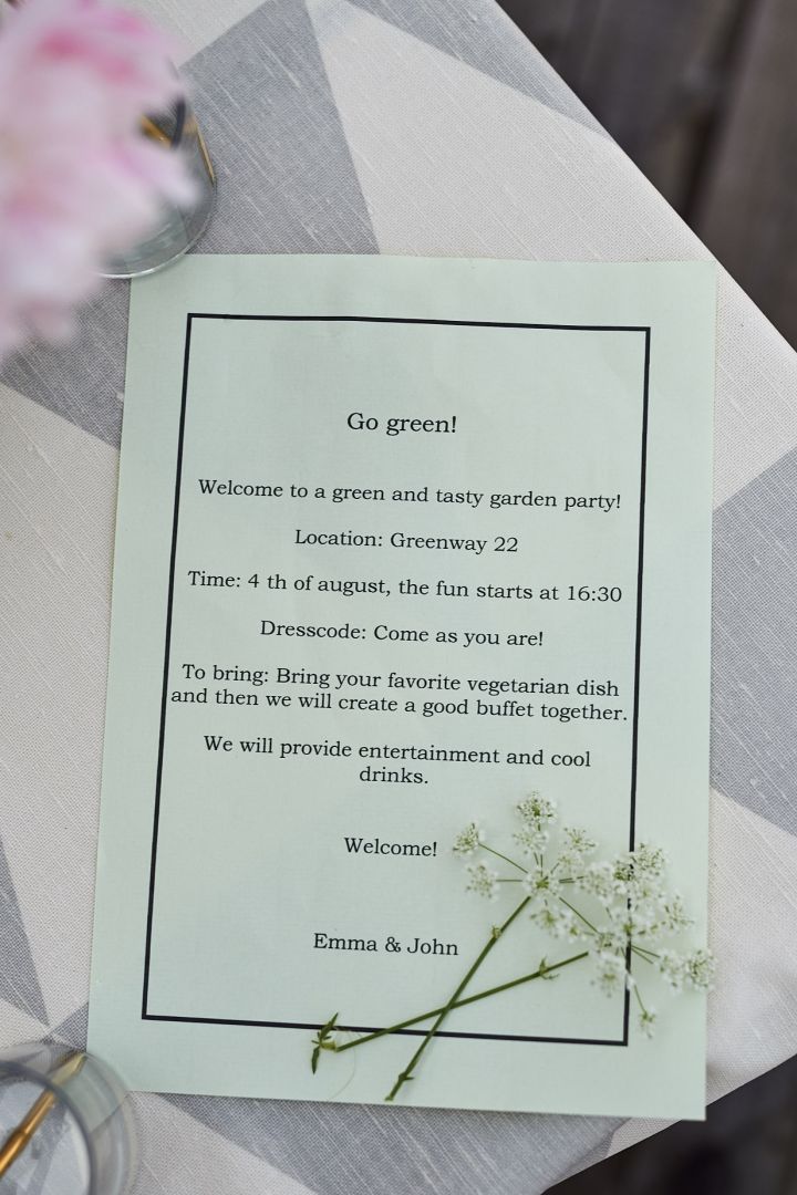Einladung zu einer Gartenparty mit grünem Thema.