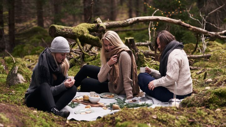 Ein Glühwein-Picknick mit Freunden im Wald- eine tolle Idee um in Adventsstimmung zu kommen.