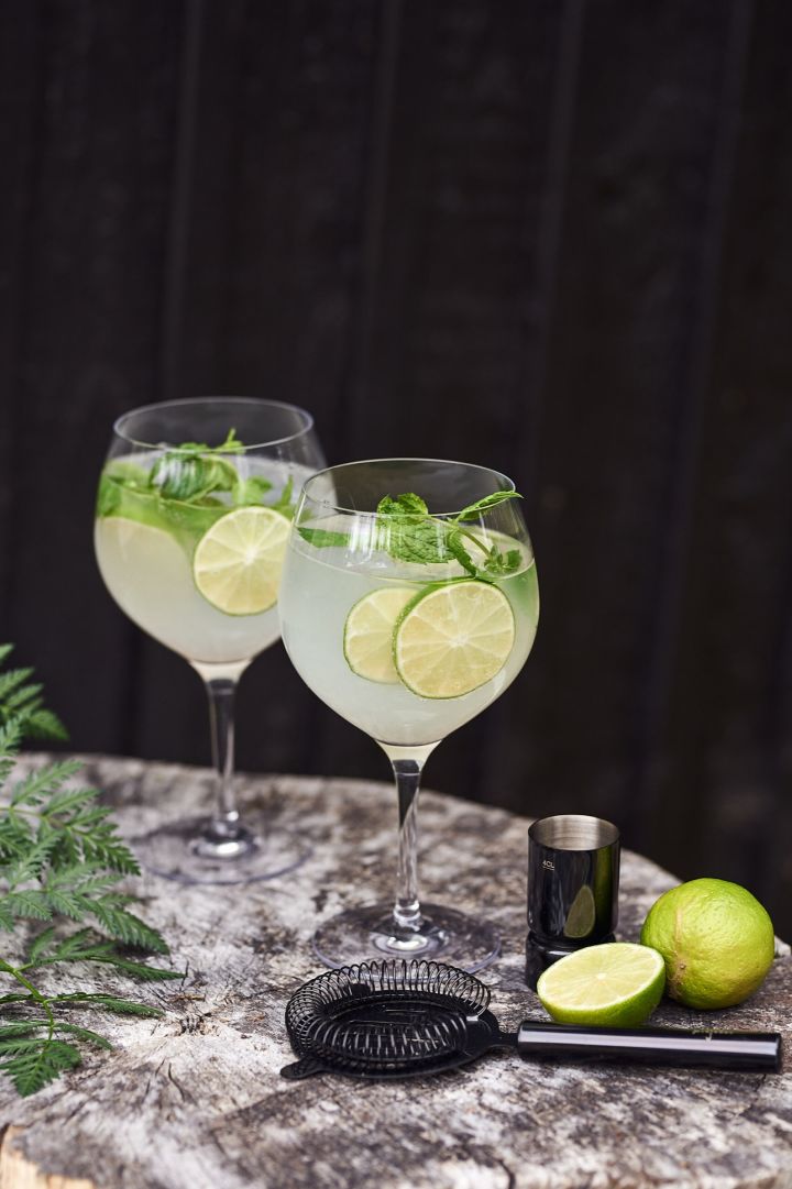Ein festlicher Tipp für die Krebsparty ist es, den Gästen einen Gin Tonic in edlen Orrefors-Gläsern zu servieren.