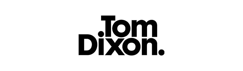 Tom Dixon Logo, mit dem Text '.Tom' gestapelt über 'Dixon.' in fetter schwarzer Schrift auf weißem Hintergrund.