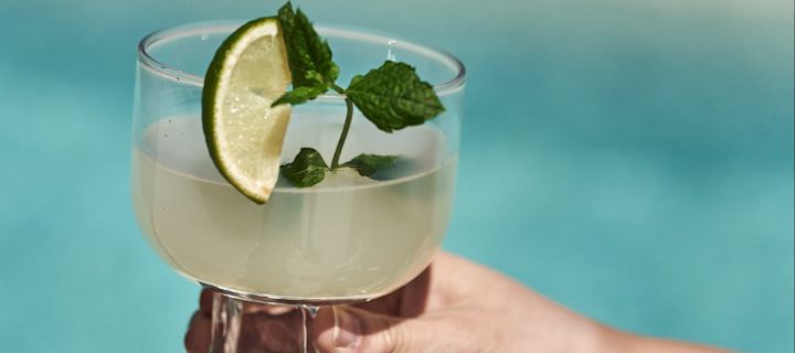 Sommergetränke - ein erfrischender Gin & Tonic Drink, serviert im Victoria-Glas von Byon.