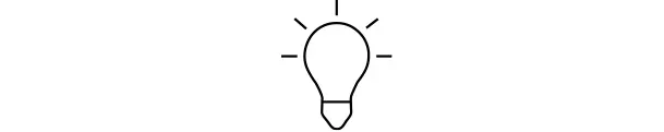 Umriss einer Glühbirne mit strahlenden Linien, die eine Idee oder Beleuchtung symbolisieren.